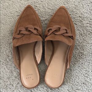 a new day Brown Suede Pointed-Toe Chain Mules